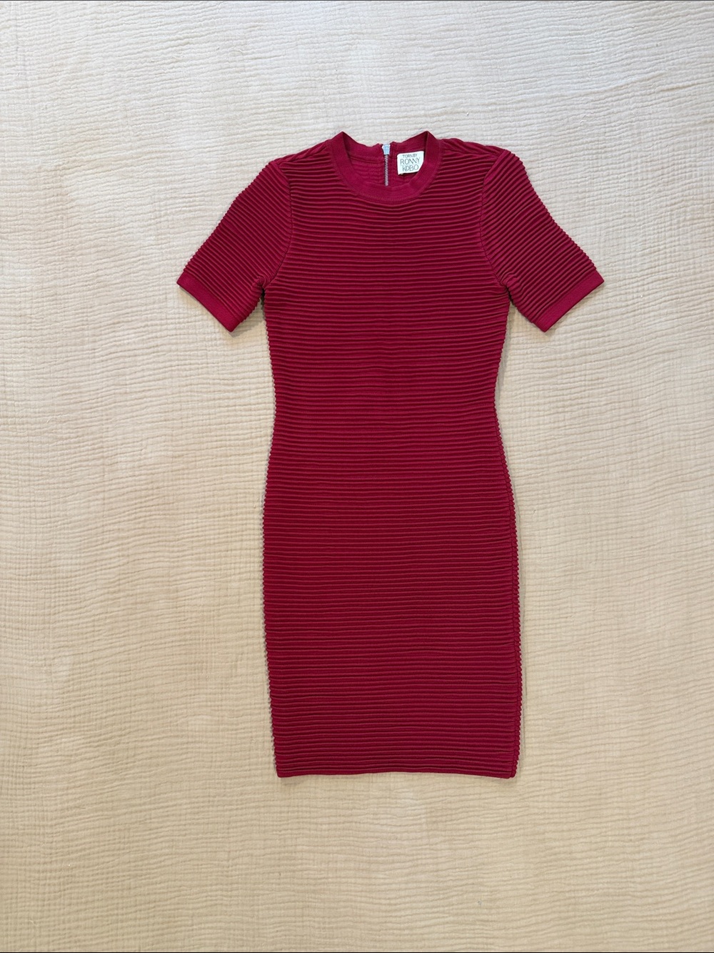 Torn by Ronny Kobo Red Ribbed Short-Sleeve Bodycon Dress